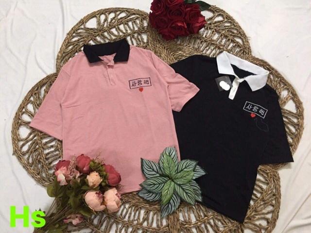 Áo polo thêu Hàn tim cổ bẻ HSU0519