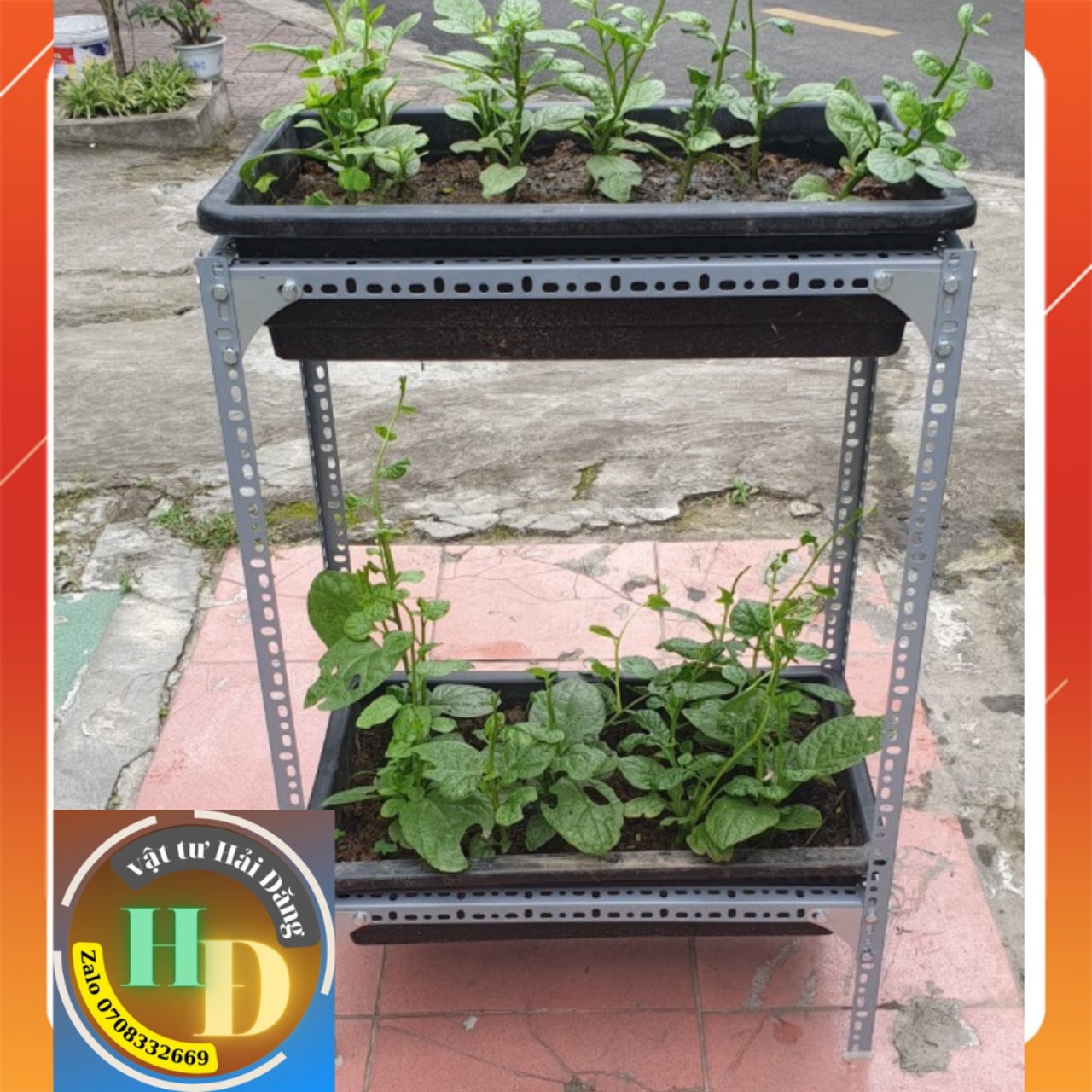 Kệ sắt v lỗ trồng rau thông minh 1,2,3 tầng ,2,6,9 khay trồng rau kích thước 67cm x 43cmx15cm