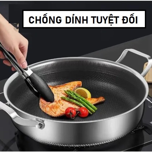 Chảo tổ ong 2 quai mẫu mới size 30cm, chảo tổ ong đáy phẳng 2 quai mẫu mới - size 28- 30cm tiện lợi dùng cho mọi loại bếp