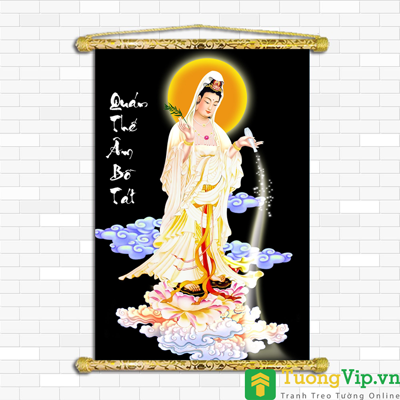 Tranh liễn phật giáo - quán thế âm bồ tát - vải canvas cao cấp