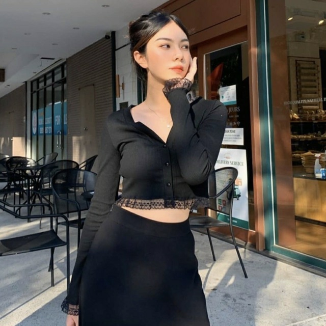 Áo Croptop tay dài phối ren nữ A2 - ENTYTY