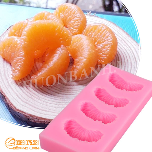 Khuôn bánh đậu xanh khuôn silicon vỉ 4 múi bưởi múi cam
