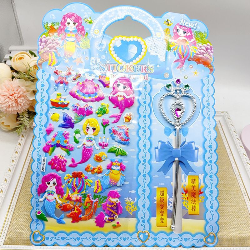 Hình dán công chúa stickers nổi 3D-kèm cây gậy pháp thuật