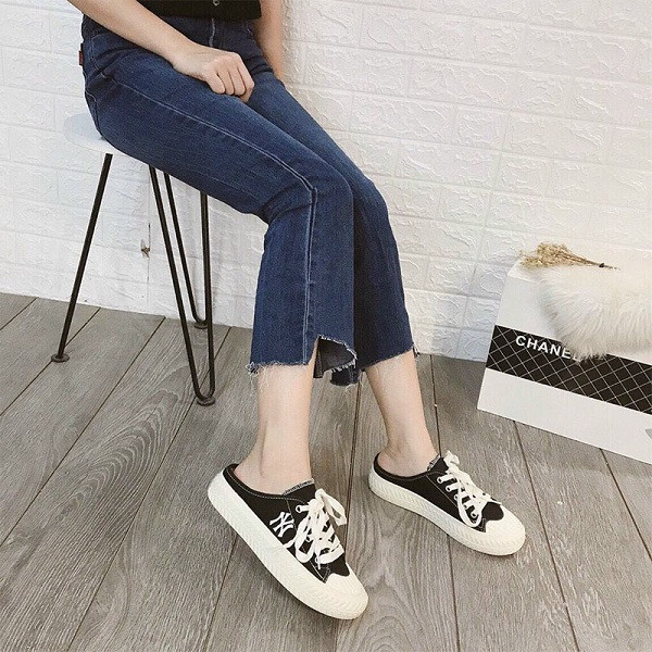 Tặng hộp, Bill và 1 bộ dây - Giày sục thể thao nam nữ MLB thêu chữ NY, size 36 đến 39.