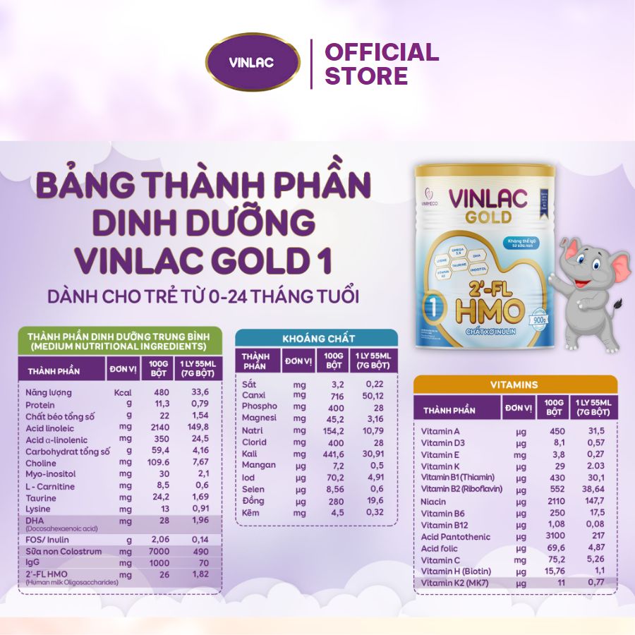 Sữa bột Vinlac Gold số 1 800g