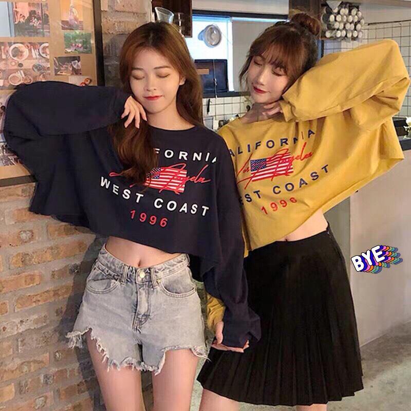 Áo Thun Tay Dài Form Croptop In Hình Cờ Mỹ Kết Hợp Chữ CALIFORNIA...1996 Cá Tính TTSL0173