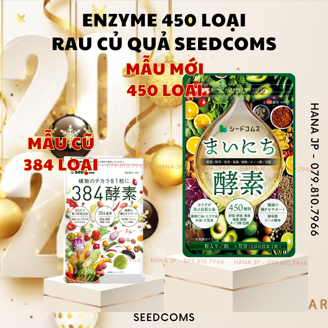 Viên uống enzyme 450 loại Rau củ Seedcoms 90 viên - 3 tháng
