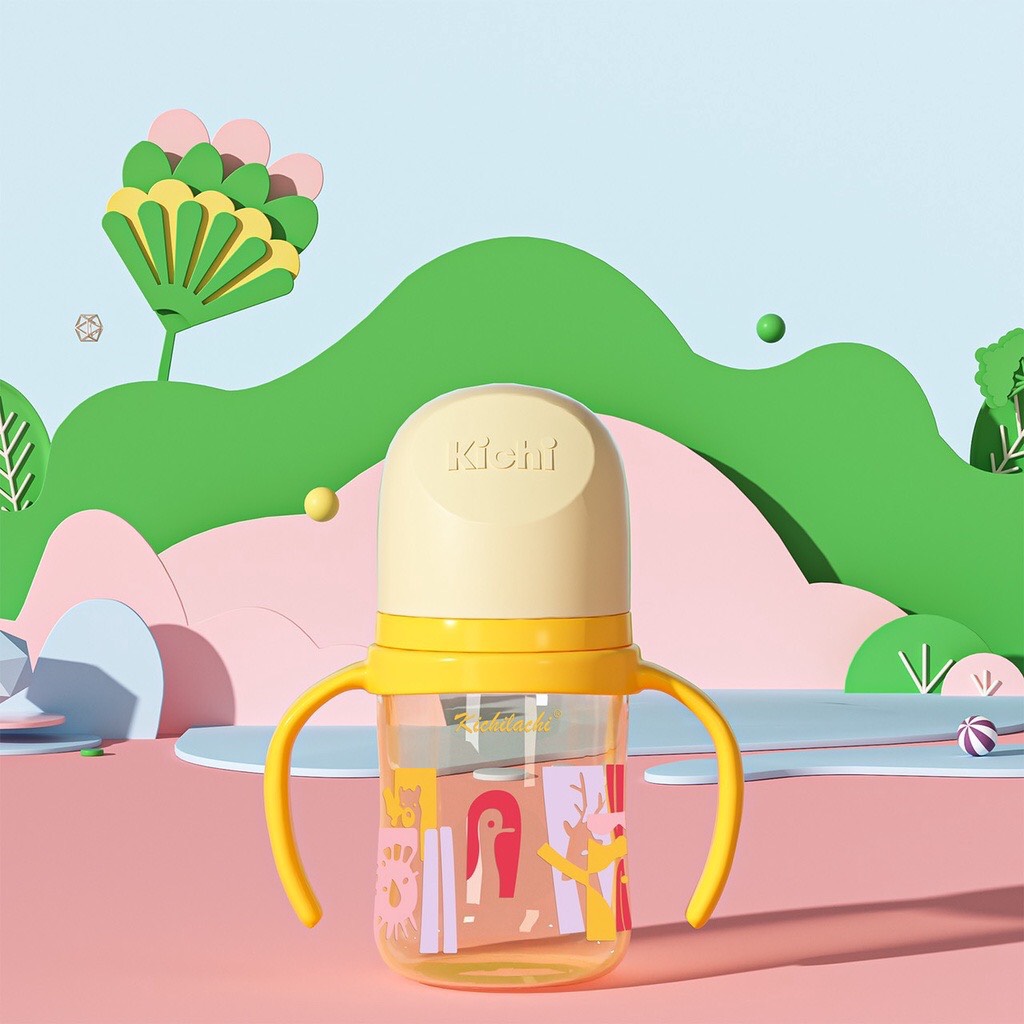 Bình sữa cổ rộng kichilachi ppsu 160ml/240ml/300ml có quai cầm