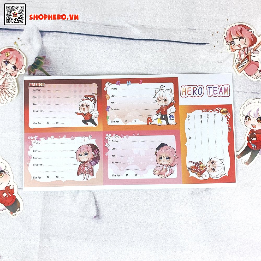 Sét 30 nhãn vở Hero Team