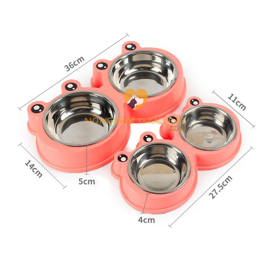 Bát Ăn Đôi Kèm Bát Inox Cho Chó Mèo – Hình Ếch - [Nông Trại Thú Cưng]