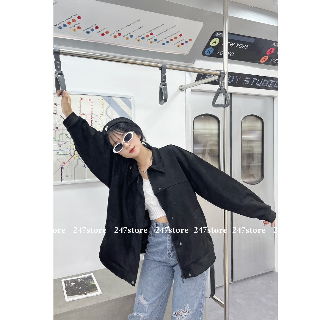 (Ảnh thật) Áo khoác da lộn oversize cúc bấm - Aodalon024_P4K7