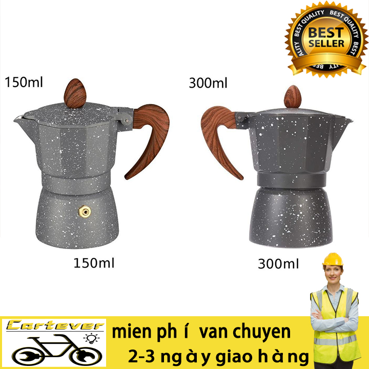 Ấm pha cà phê (cafe) siêu tốc công nghệ Nhật Bản-Bình pha cà phê Moka Pot 6 tách 150/300ml bằng Nhôm cao cấp, ấm pha cà phê (cafe) thông minh, dụng cụ pha cafe chuyên dụng tiện lợi hơn Phin pha cà phê trung nguyên cho gia đình, văn phòng