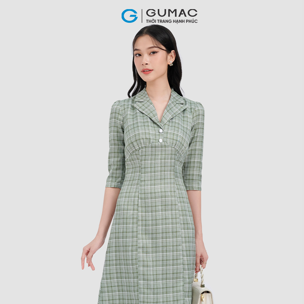 Đầm caro nút bọc thời trang GUMAC DC10065