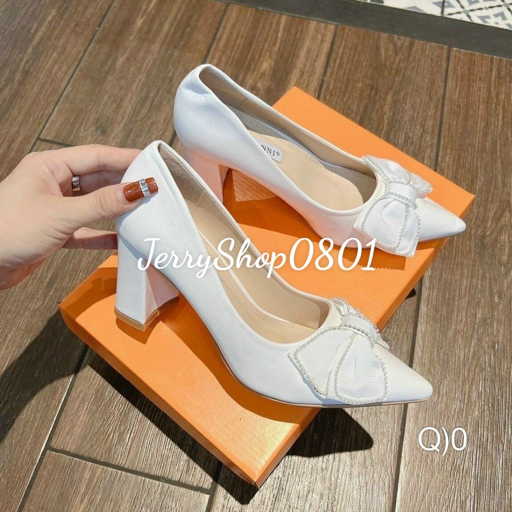 Giày cao gót bít mũi bít gót 7p gắn nơ sang trọng hàng đẹp