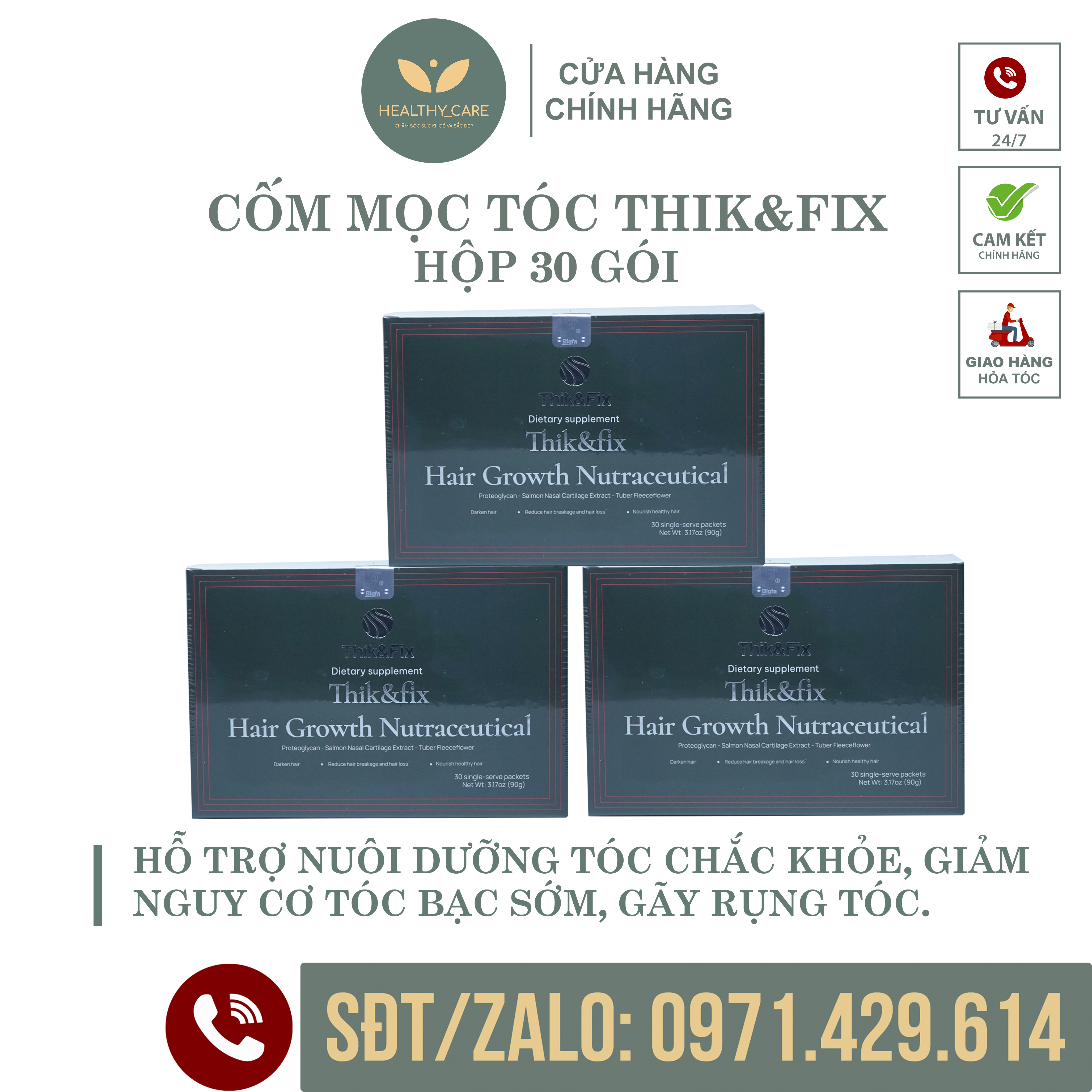 ✅ Combo 3 Hộp Cốm Uống Thik&Fix 👍 [CHÍNH HÃNG] ❤️ (H/30gói) - Bổ huyết, giảm rụng tóc, dưỡng tóc chắc khỏe