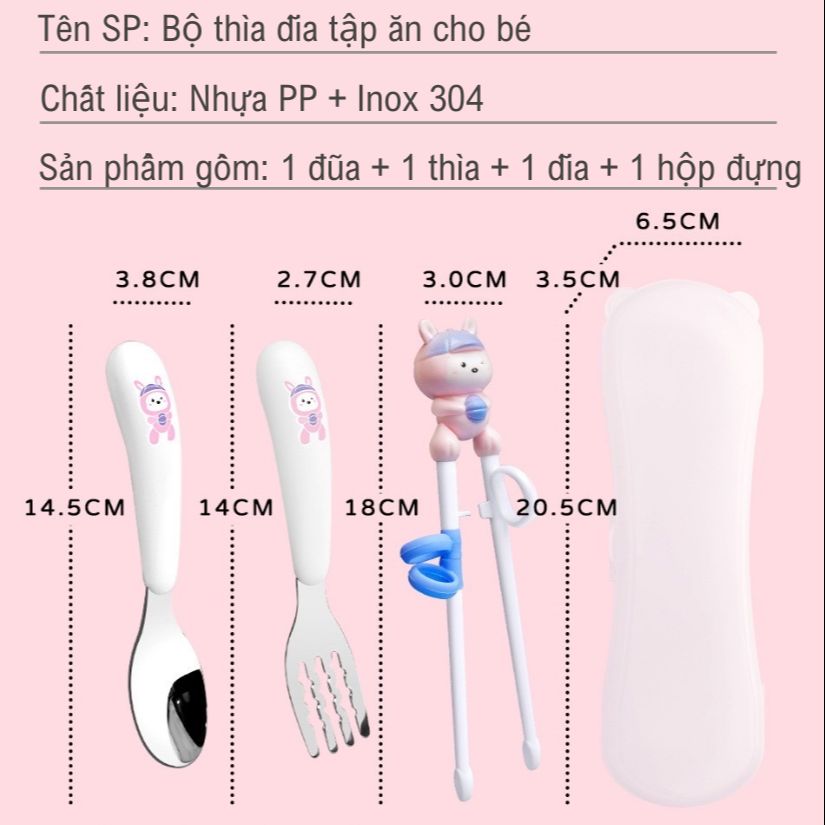 Set Thìa Dĩa Đũa Tập Gắp Cho Bé Thuận Tay Phải