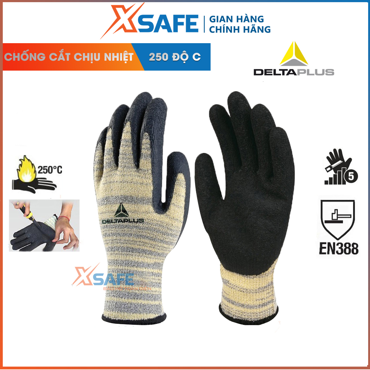 Găng tay chống cắt Deltaplus Venicut 52 cấp độ 5 chịu nhiệt 250 độ C, độ khéo léo cao phủ nitril chống dầu nhớt bảo tay bảo hộ chuyên dụng cho cơ khí kỹ thuật, làm việc với tôn sắt thủy tinh