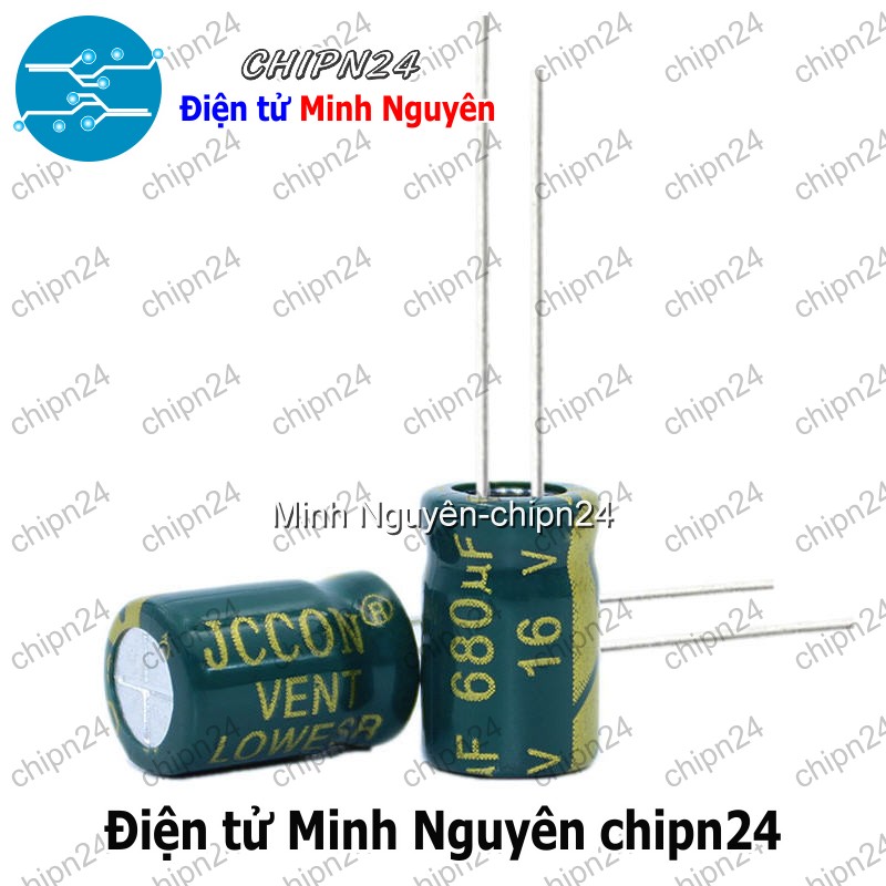 [5 con] (F274) Tụ hóa 680uF 16V Xanh Lá (8x12mm) (Tần số cao) - HH005496