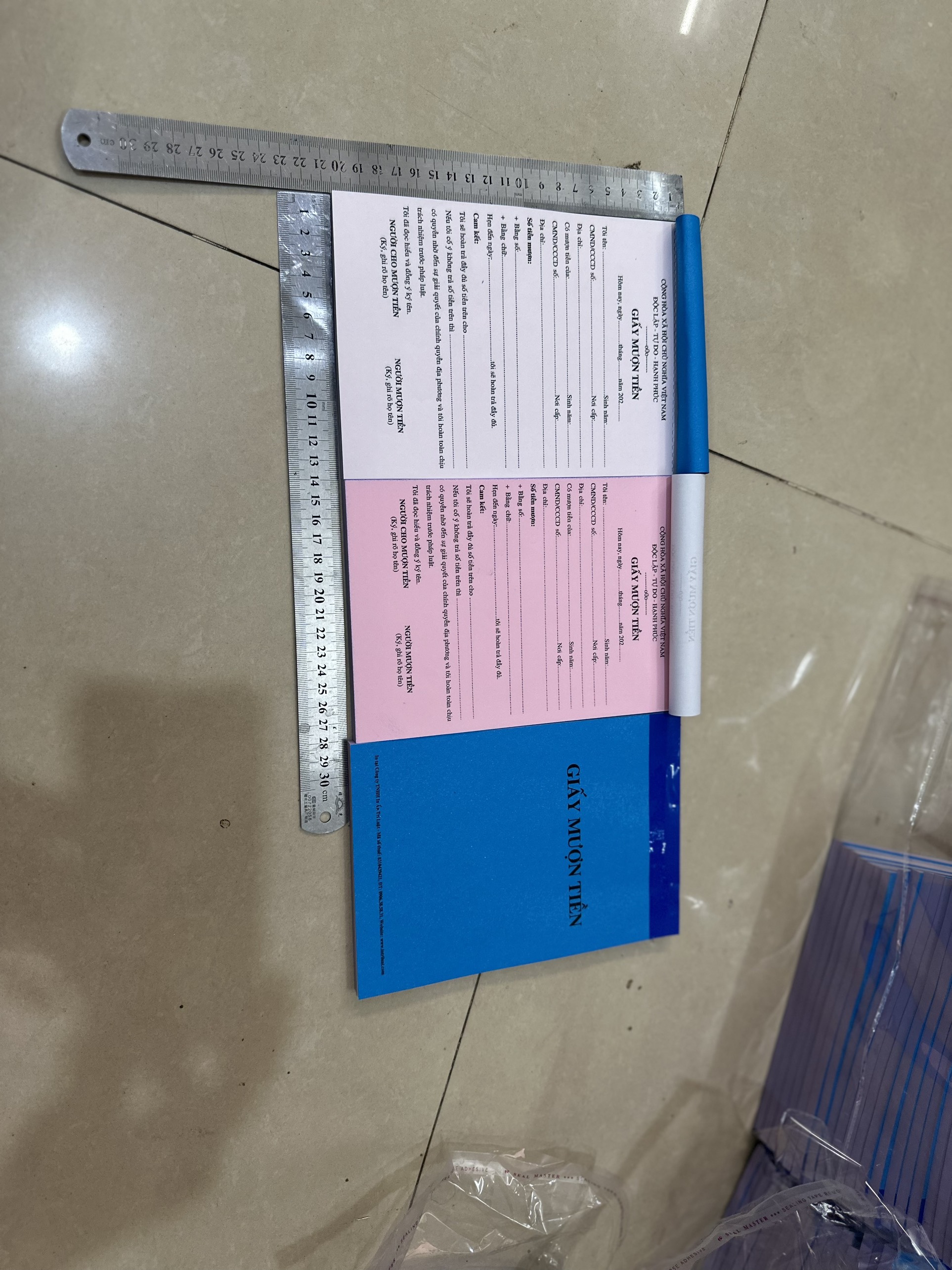 Giấy Mượn Tiền 1 liên và 2