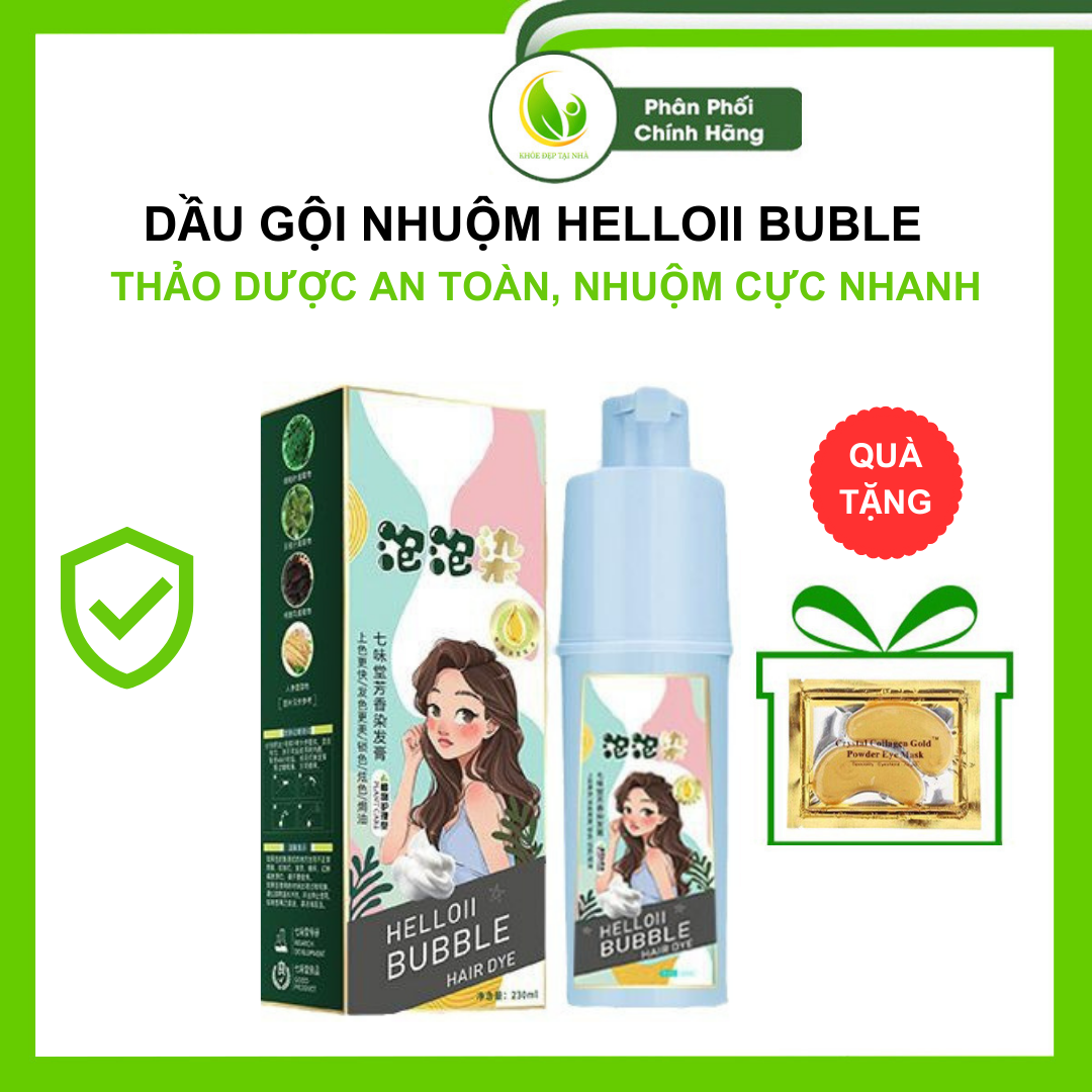 Dầu gội nhuộm tóc nâu hạt dẻ Helloii Buble- Dầu gội nhuộm tóc màu nâu hạt dẻ, nhuộm nhanh chóng, ngăn rụng tóc, an toàn, giúp tóc chắc khoẻ