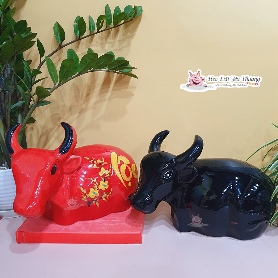 Trâu sừng tiết kiệm chất liệu gốm sứ ống heo tiết kiệm lợn đất đựng tiền trưng bày trang trí quà tặng