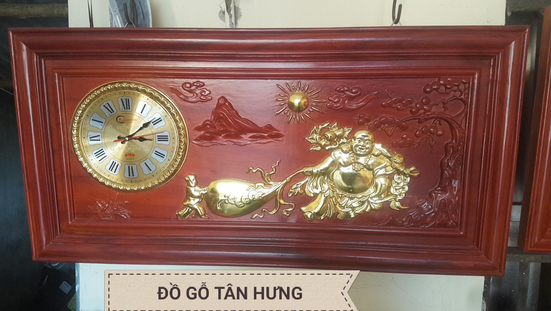 Đồng hồ treo tường gỗ hương rát vàng cao cấp chữ lộc  (81×41×2)