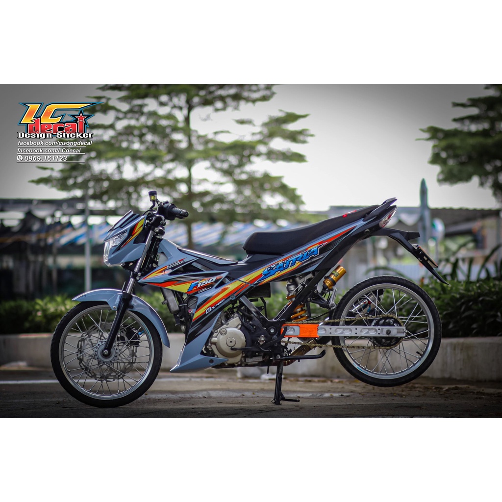 Tem rời dán xe satria fi - raider fi mẫu vàng cam đen chữ satria dán xe xám xi măng cực đẹp, hàng 3 lớp chất lượng cao