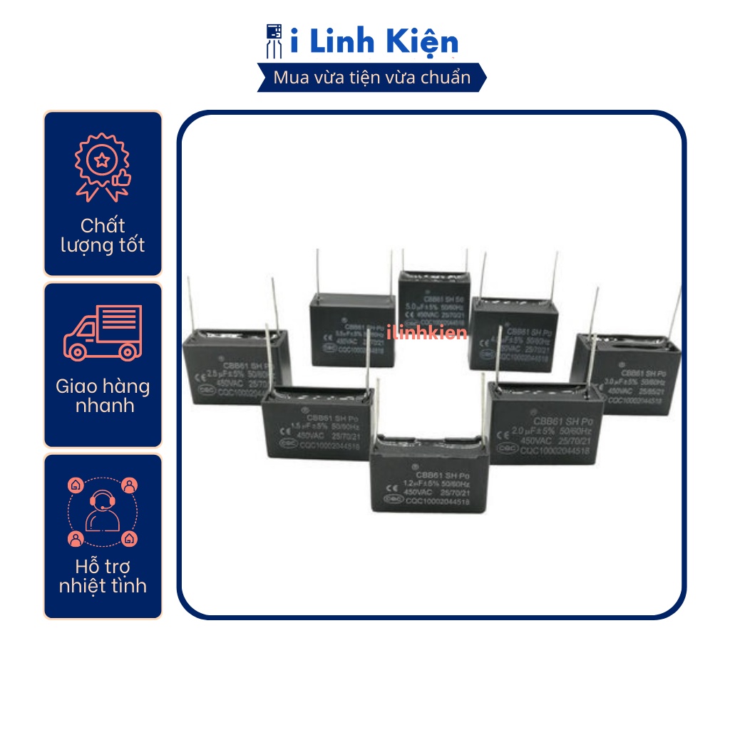 Tụ quạt 1uf-5uf 450vac chân hàn mạch pcb cbb61