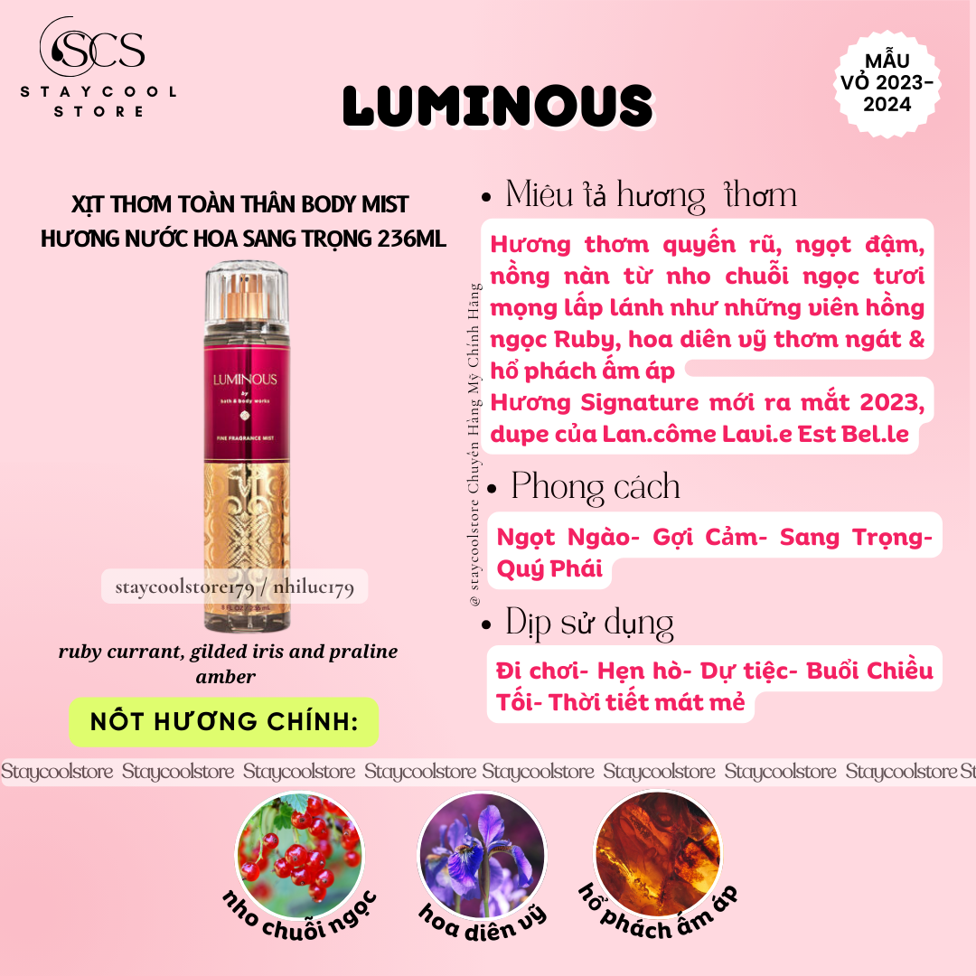[Bill Mỹ- Đủ Mùi Hot]- Xịt thơm body mist Bath & Body Works 236ml