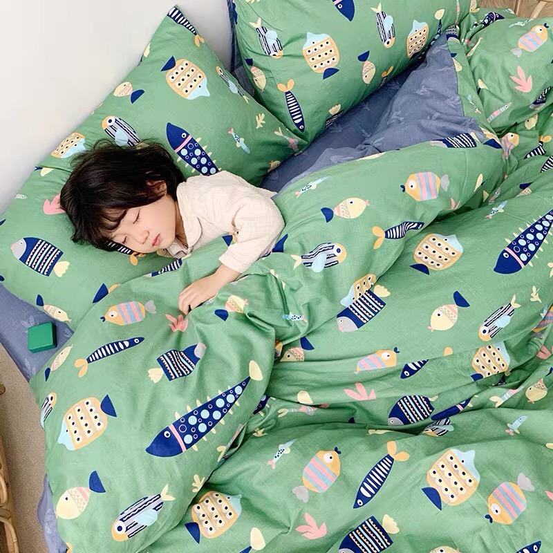 Trọn bộ 4 món chăn ga gối cotton poly nhập mẫu đàn cá
