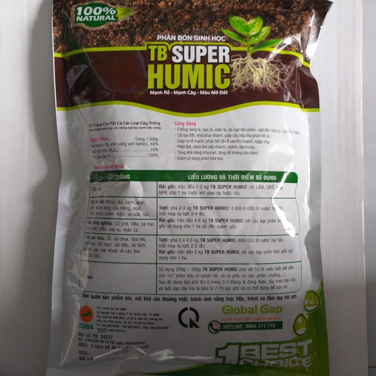 Phân bón HUMIC CAO CẤP TOBA SUPER - 1kg