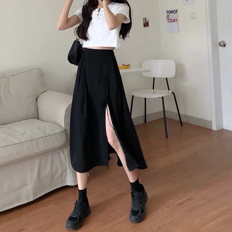 Chân Váy Midi Nữ Xẻ Tà Cá Tính, Chân Váy  M345