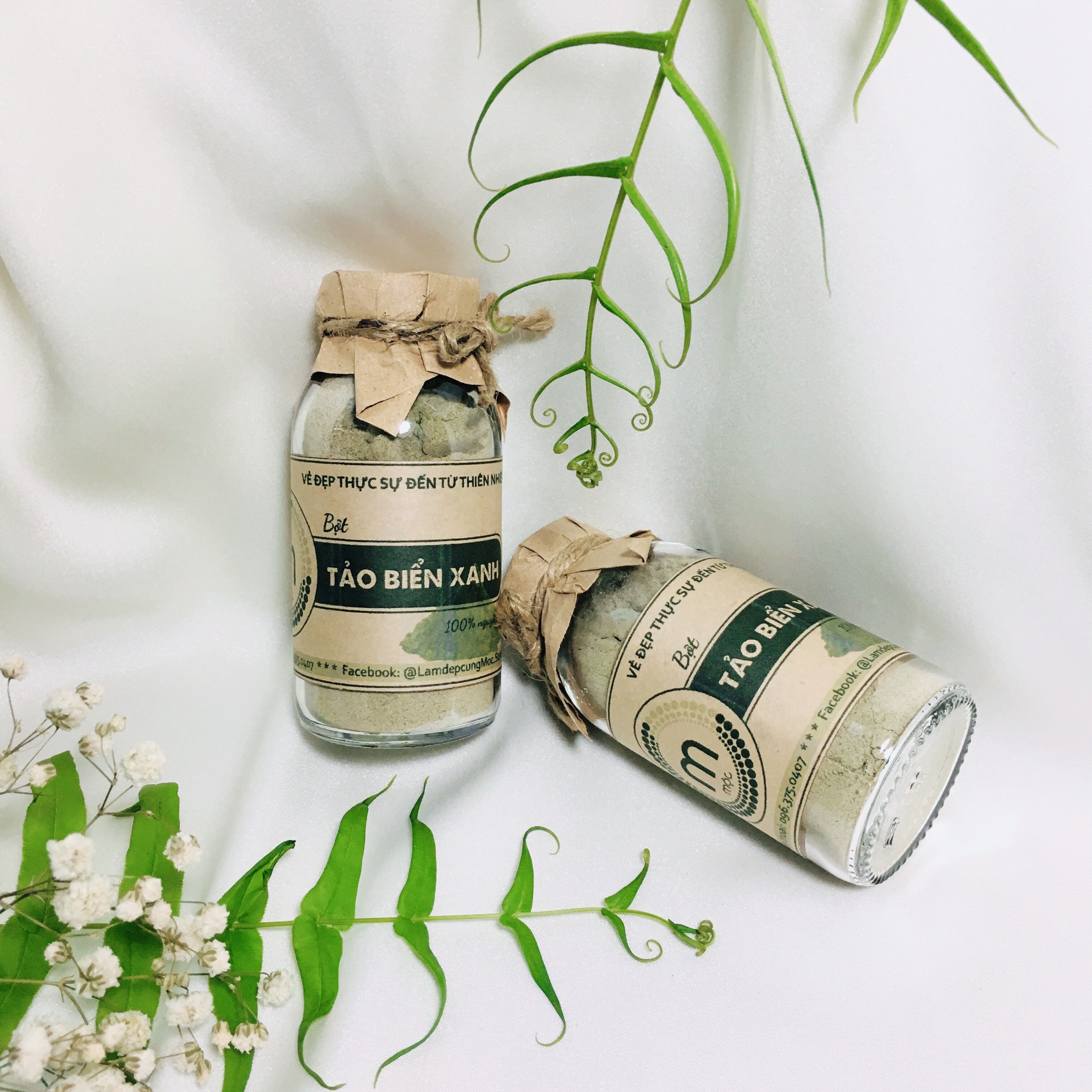 Bột tảo biển xanh (rong biển) nguyên chất Nhật Bản MỘC - nâng cơ, tăng độ đàn hồi, giảm vết sưng tấy do mụn túi dùng thử 10g, chai 100/200ml handmade