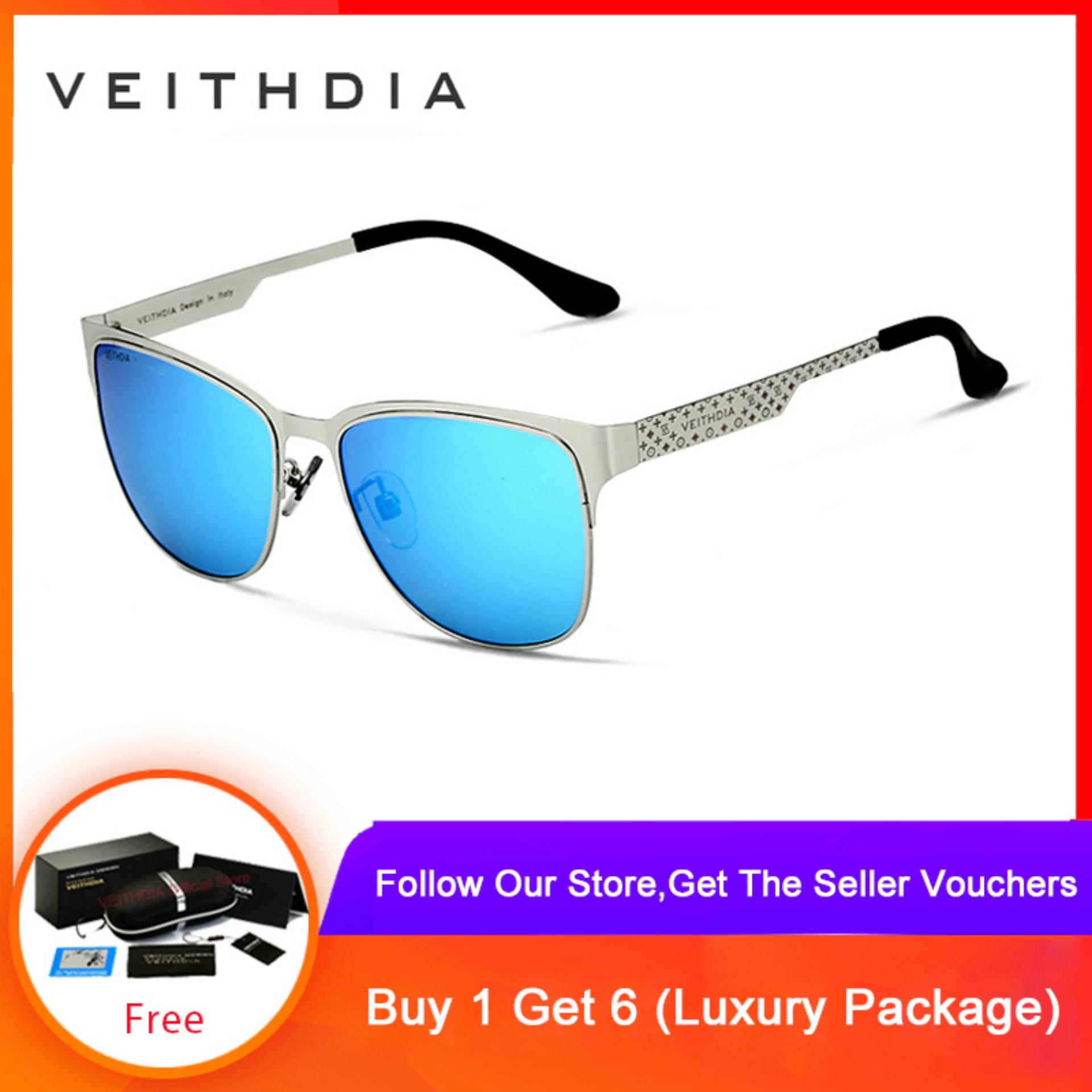 VEITHDIA Stainless Steel Unisex SunGlasses Polarized Blue Coating Mirror Men's Sunglasses Men/Women 3580