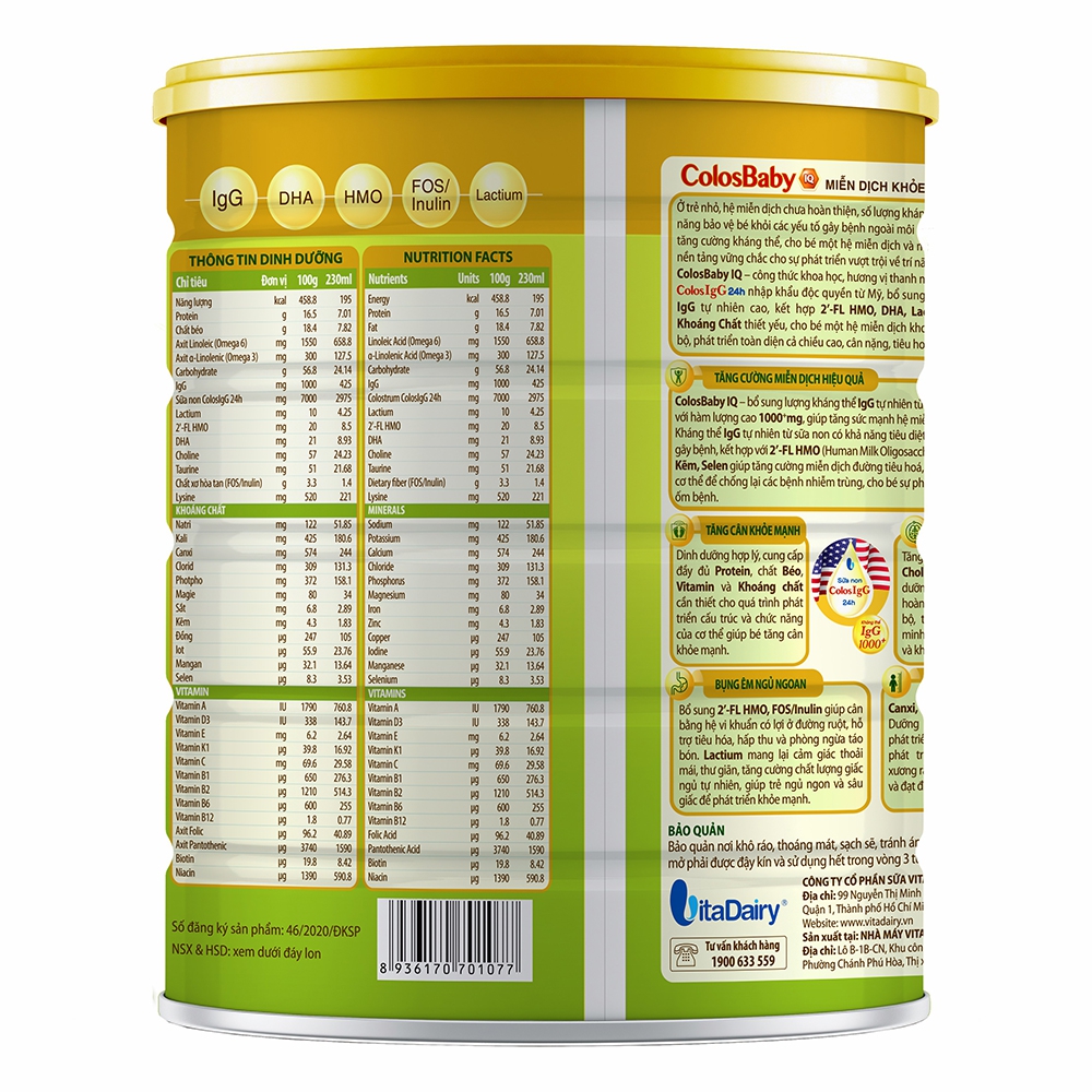 SPDD công thức Colosbaby IQ Gold 2+ 800g - S