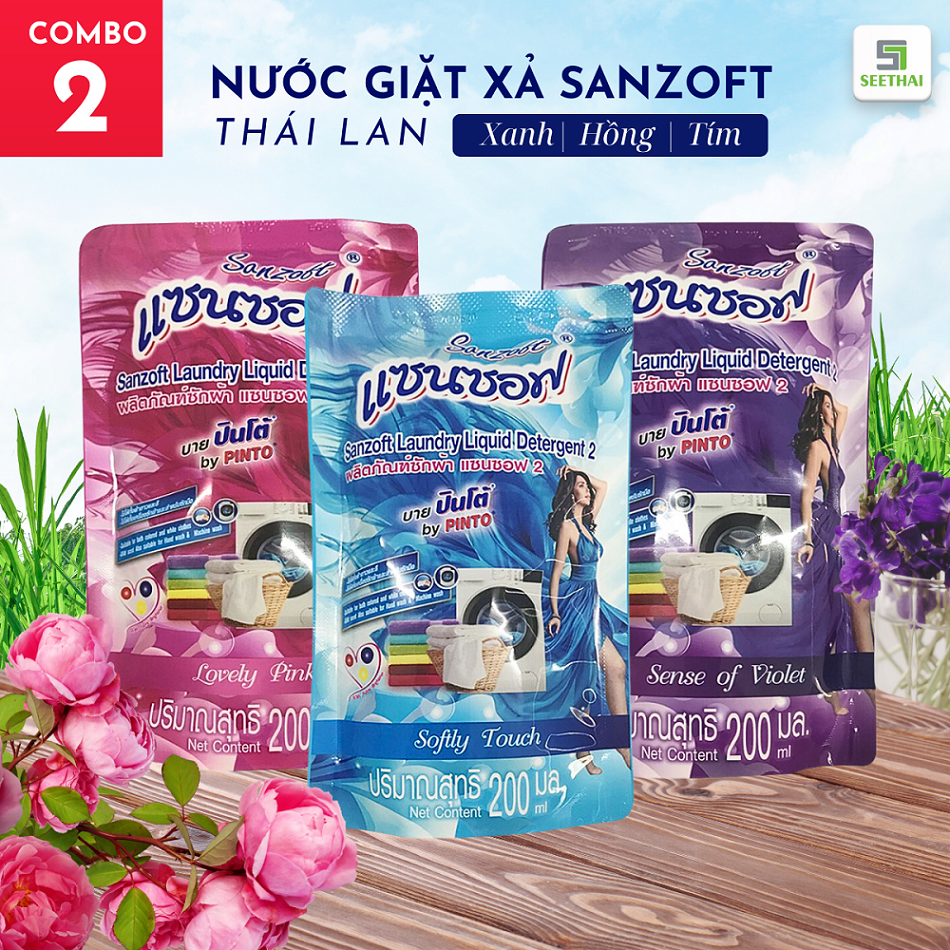 COMBO 2 giặt xả đậm đặc Thái Lan SANZOFT ngát hương bền lâu 200ml - túi ngẫu nhiên