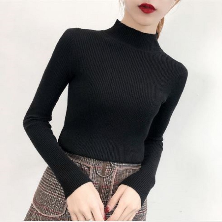 Áo len dệt kim dài tay cổ 3 phân, chất len lụa mềm mịn siêu ấm