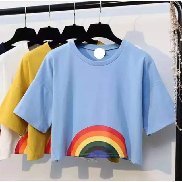 Áo croptop cầu vồng bụng Tr&Đ , áo thun nữ cá tính, áo thun ngắn tay nam nữ, sét áo, sét bộ mặc ở nhà LEEDA