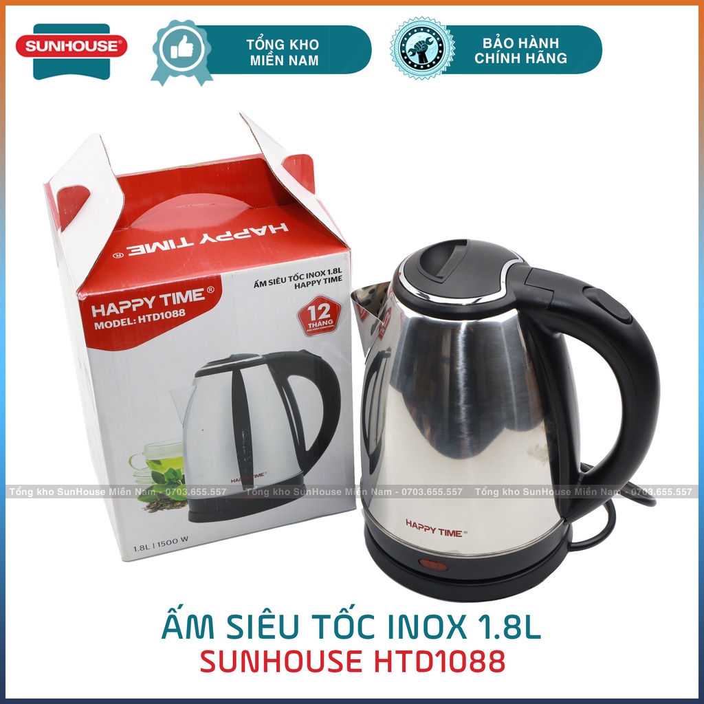 ẤM ĐUN NƯỚC INOX SIÊU TỐC 1.8L HAPY TIME HTD1081 / HTD1088- 1500W