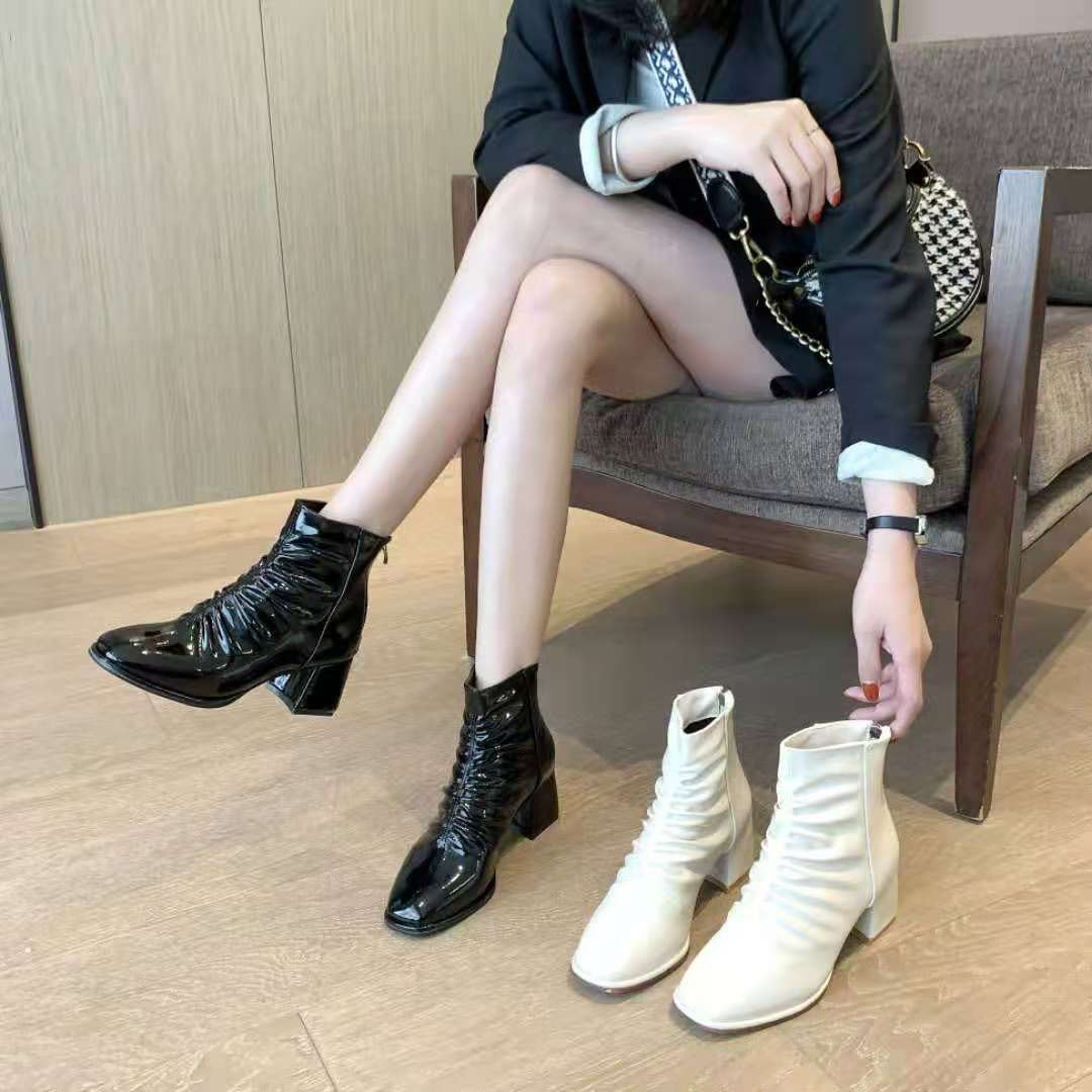 [Hoàn Tiền 15%]Bốt cao cổ da nhăn bóng 7p cực đẹp