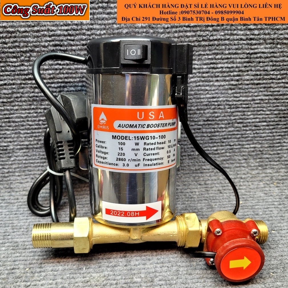 Bơm tăng áp lực máy giặt bình nóng lạnh - bơm tăng áp công suất 100W chạy điện 220V
