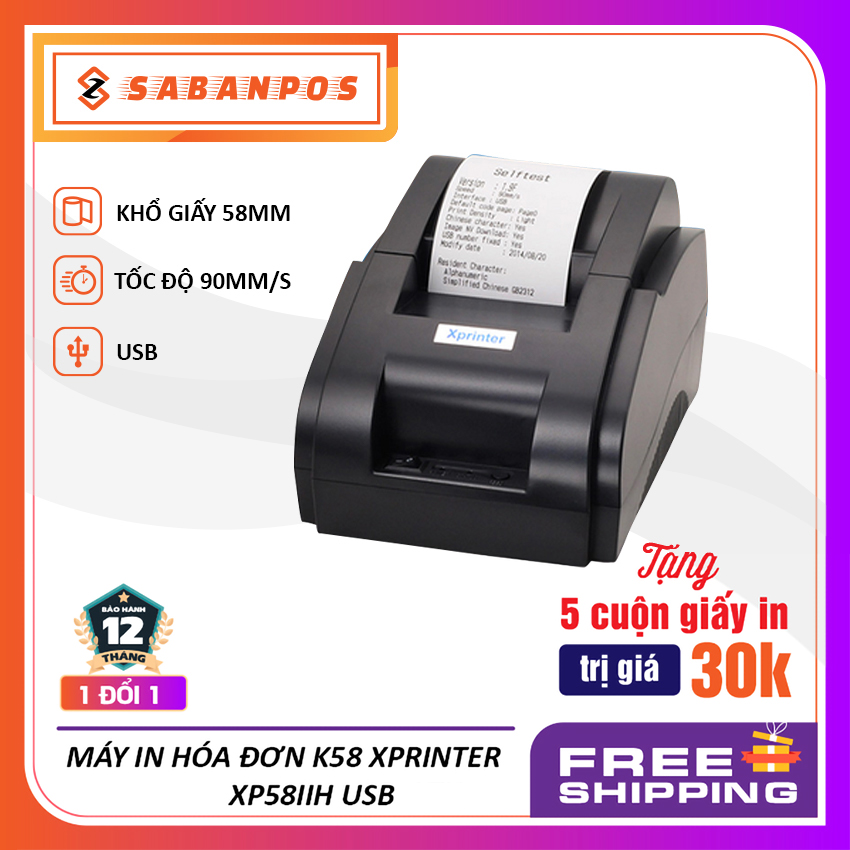 Máy in hóa đơn K58 Xprinter XP58IIH siêu rẻ [BẢO HÀNH 12 THÁNG] - TẶNG NGAY 5 CUỘN GIẤY IN...