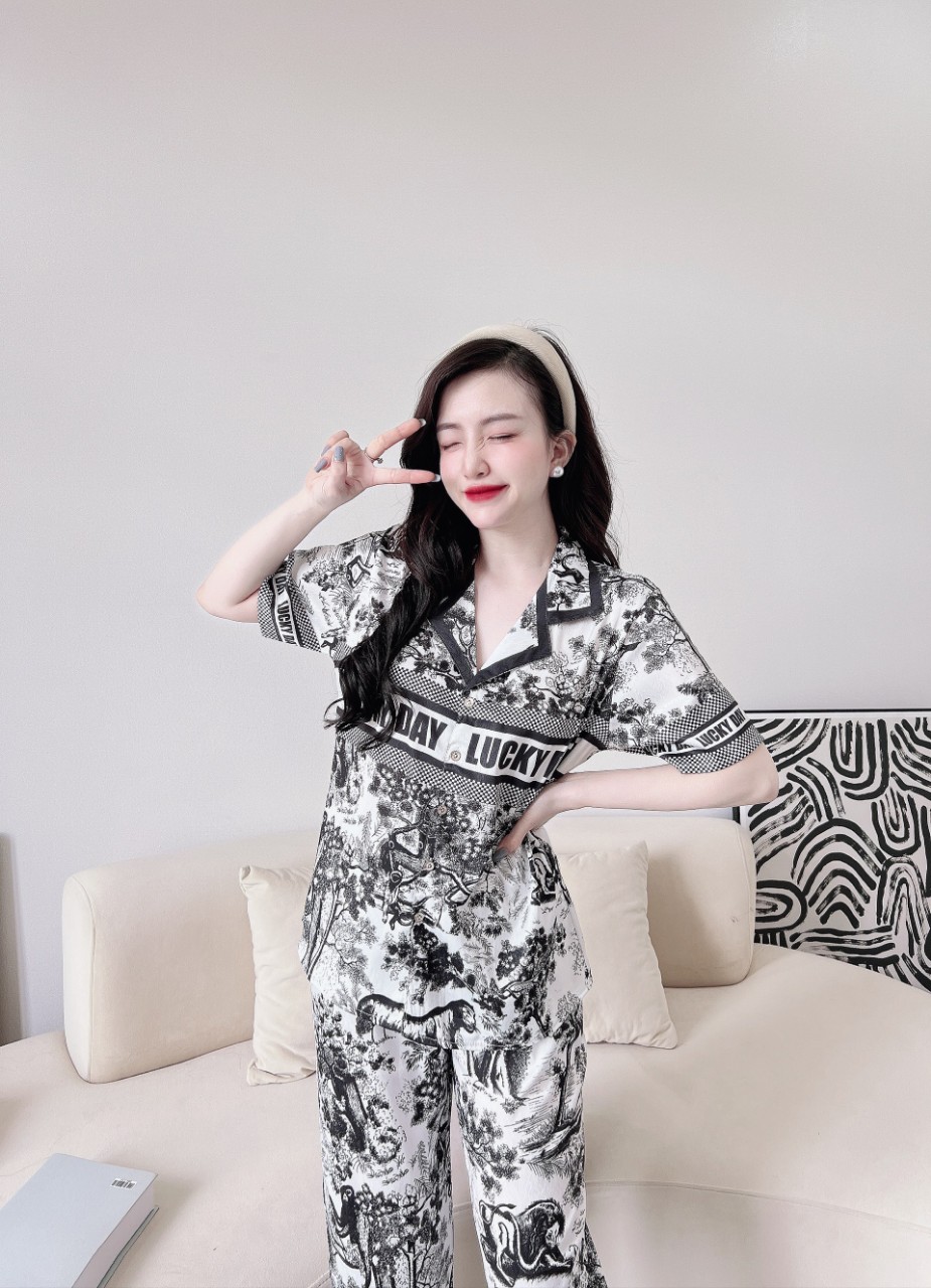 Bộ Pyjama lụa xước ánh kim cao cấp (free size: 45kg đến 65kg) HÀNG THIẾT KẾ MỚI.