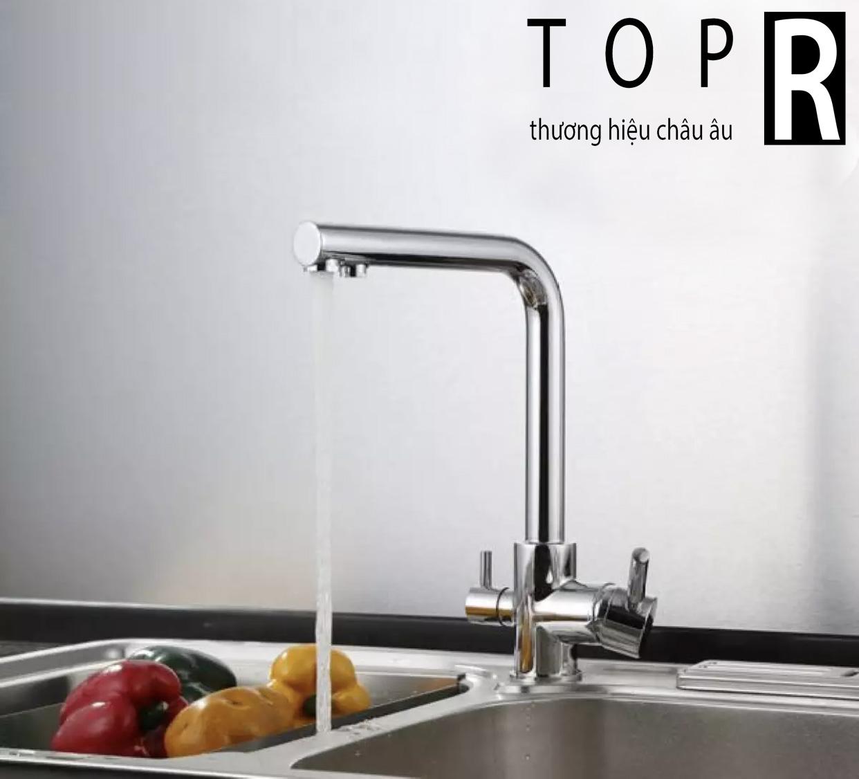 Vòi rửa bát nóng lạnh 3 đường nước TOP R - Tặng 2 dây cấp và băng tan - V301