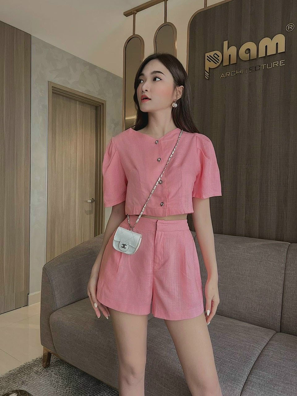 Set đồ nữ công sở, set áo vest croptop cổ tròn quần short phồng, set bộ vest đùi tay búp nút nhiều màu sắc, thời trang đơn giản đi làm, đi chơi trẻ trung