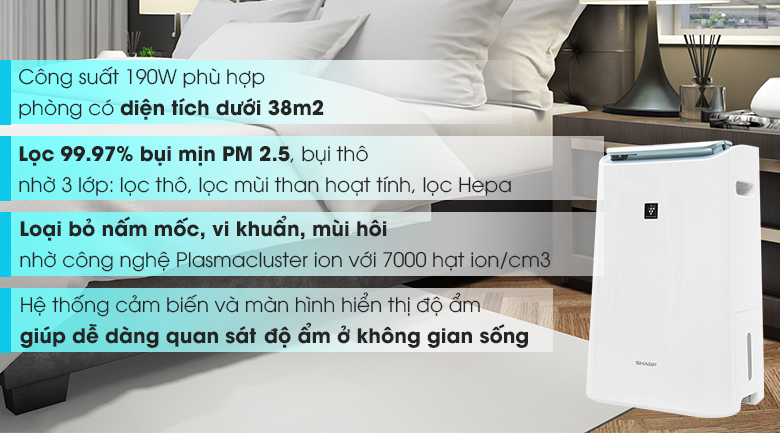 [Trả góp 0%]Máy lọc không khí và hút ẩm Sharp DW-E16FA-W (38m²/16lít) (Giá áp dụng giao tại HN, HCM& các tỉnh liên hệ shop)