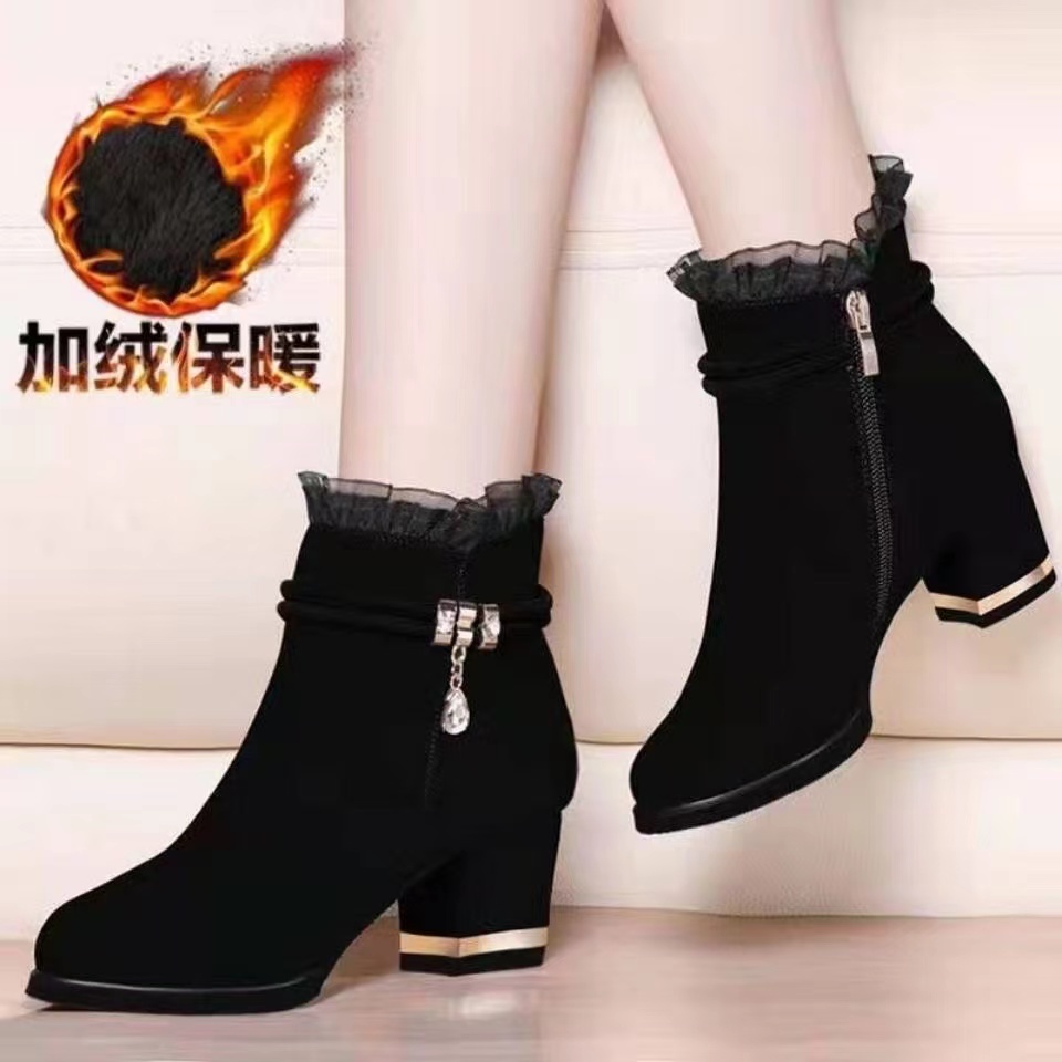 *Giày boot cổ thấp gót dày thời trang thu đông cá tính cho nữ