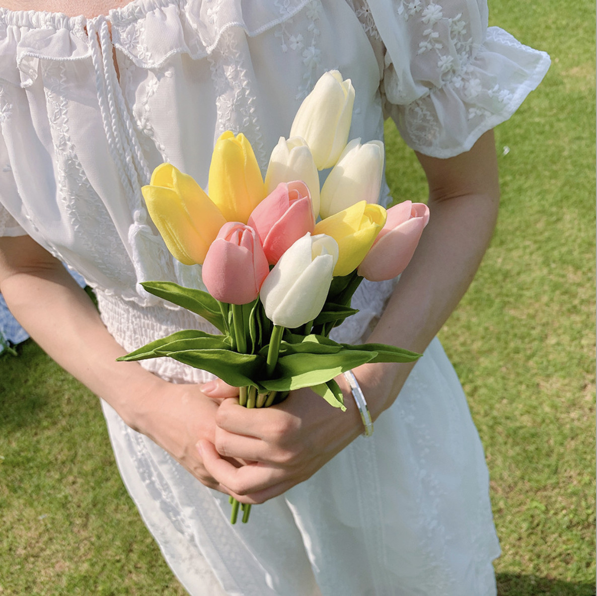 Bó 10 cành hoa tulip giống ( 10 cành hoa tuylip giả -lá xoăn -loại 1) 32cm