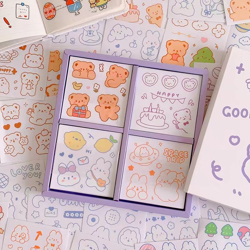 Hình dán sticker gấu siêu siêu cute vẽ nhiều hình khác nhau trang trí sổ tay, máy tính,góc học tập - LUMBLEY