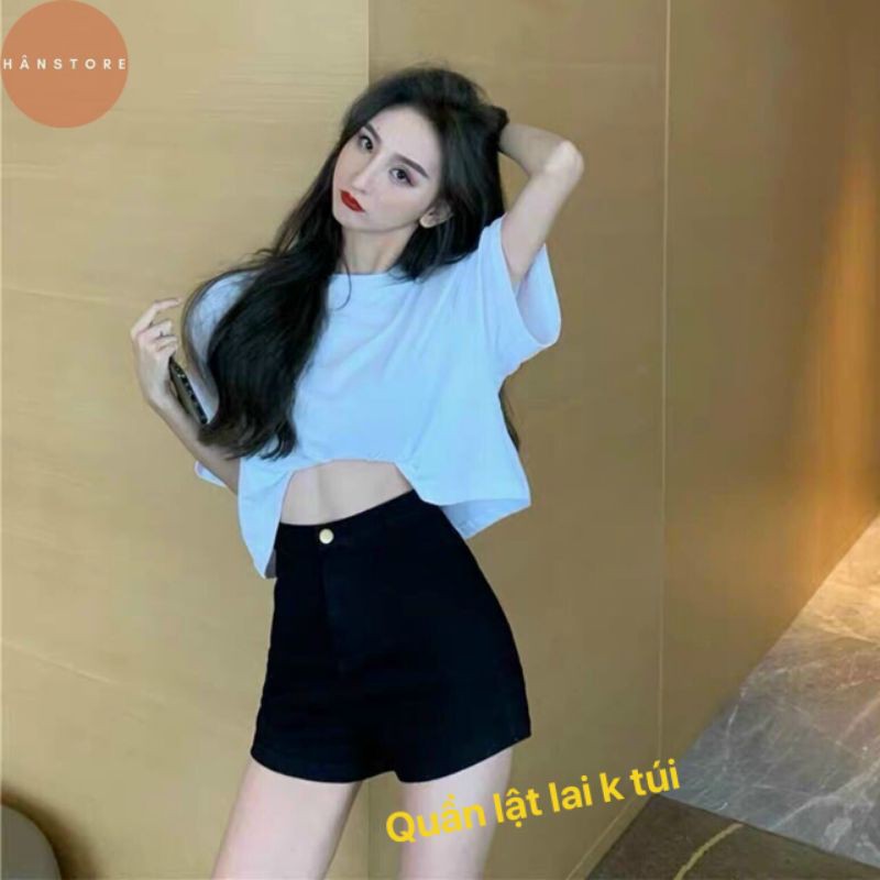 Quần Shorts ""Không Túi ""Lưng Cao